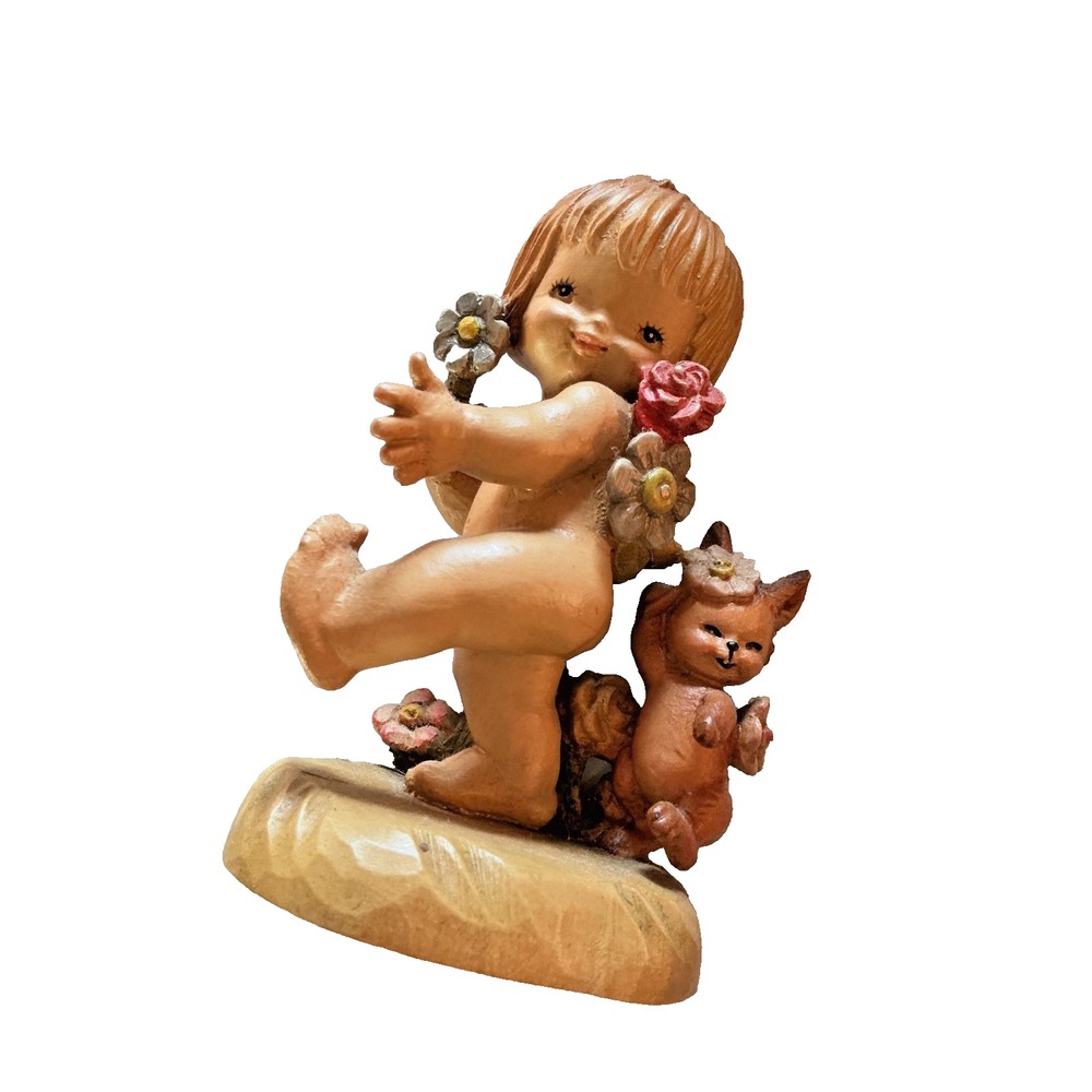 Vintage ANRI Woodcarving Nature Girl Ferrandiz 6" Retired 1988 Signed Italy